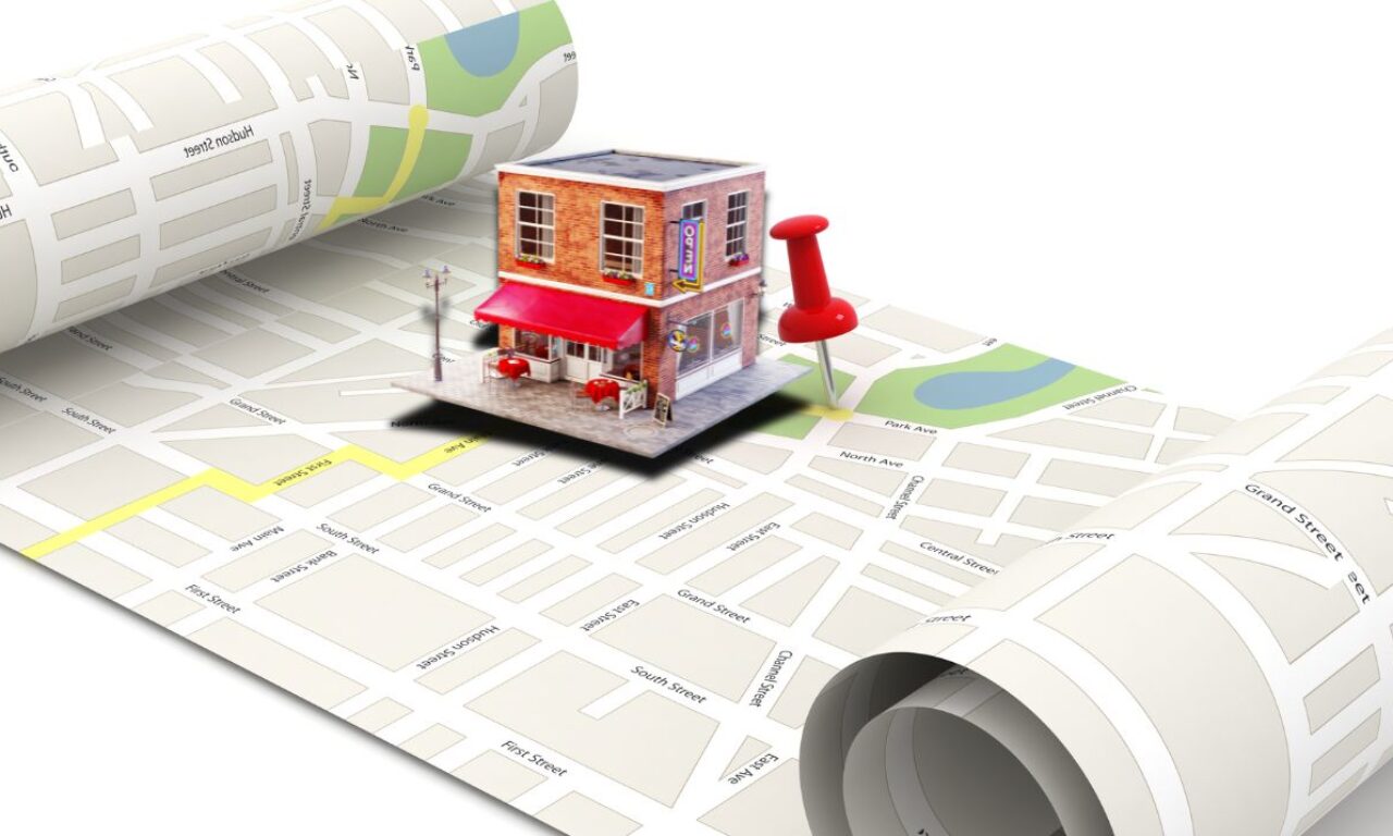 profilo-dell-attività-su -google-maps Profilo dell'attività su Google maps rappresentato da una mappa di una città con sopra la riproduzione 3D di un negozio.